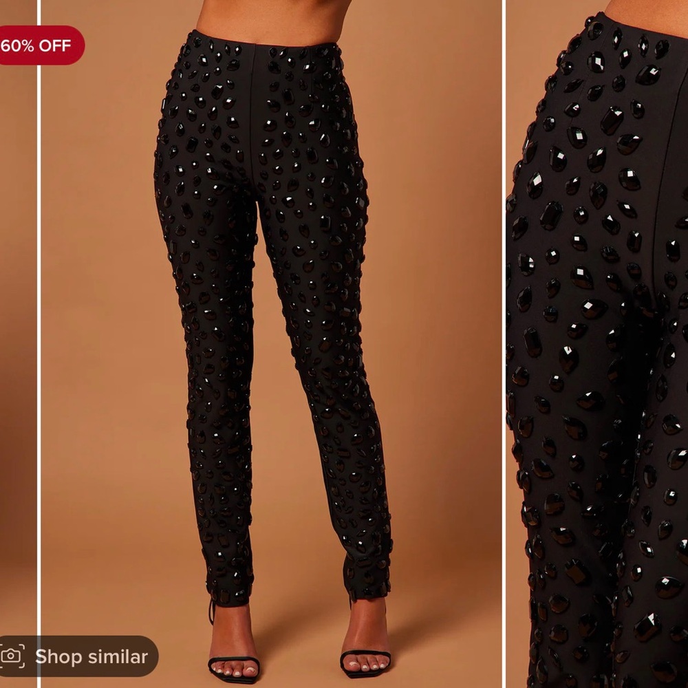 Black Embellished High-Waist Pants